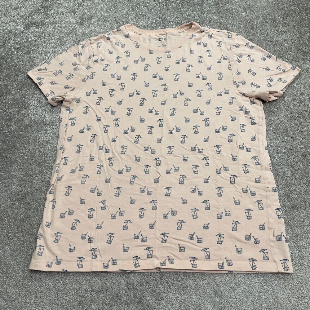 Goodfellow Graphic Cocktail T-Shirt Mens Large Pink All Over Print Cotton Casual